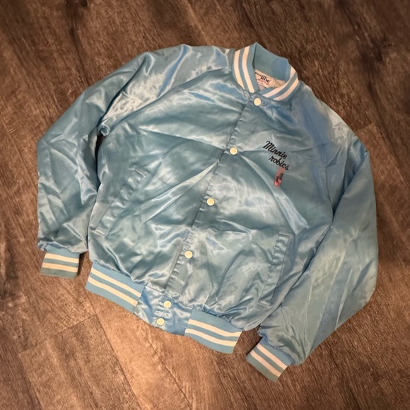Vintage 80s Chalk Line Minnie Mouse aerobics baby blue bomber - Picture 2 of 5